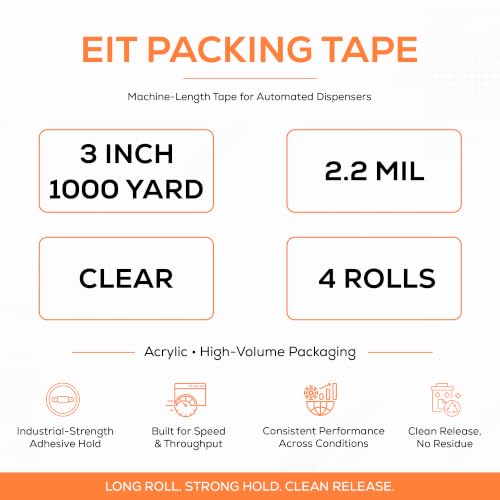 EIt Packing Tape, 3 Inch x 1000 Yard, 2.2 Mil, Clear 4 Rolls Machine Length - size: 2.2 Mil