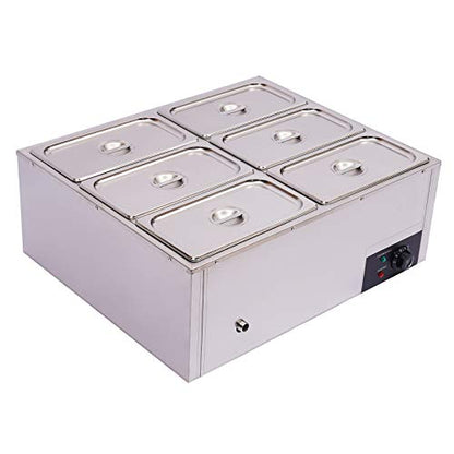 6 Pan Commercial Food Warmer Countertop with Lids, 7L Electric Food Warmer Steam Table , 850W Professional Buffet Servers and Warmers Stainless Steel Buffet Bain Marie with 86-185°F Temp Control - color: 6 Pan#1