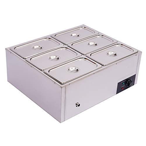 6 Pan Commercial Food Warmer Countertop with Lids, 7L Electric Food Warmer Steam Table , 850W Professional Buffet Servers and Warmers Stainless Steel Buffet Bain Marie with 86-185°F Temp Control - color: 6 Pan#1