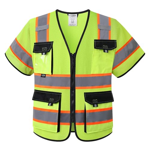 JKSafety Safety Vest for Men Women Hi Vis with Pockets and Cushioned Collar Construction Vest Meet ANSI Standard (BX360) - color: Class 3 Yellow, size: Large