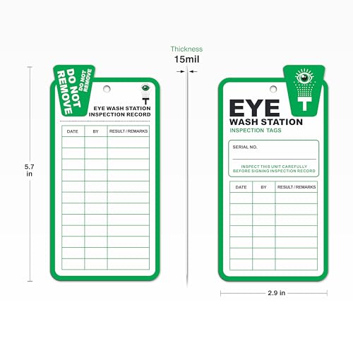 Eye Wash Station Inspection Tags - 50 Pack, Weekly Monthly Yearly Eyewash & Safety Shower Inspection Tags, OSHA Compliant Waterproof Plastic Status Record Tags