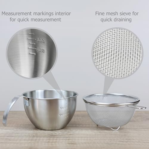 EIKS Stainless Steel Mixing Bowls with Colander Strainers, 1000ml/1-Quart
