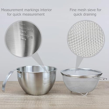 EIKS Stainless Steel Mixing Bowls with Colander Strainers, 1000ml/1-Quart