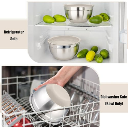 P&P CHEF Stainless Steel Mixing Bowls With Lids, Set of 6, Khaki - color: Khaki
