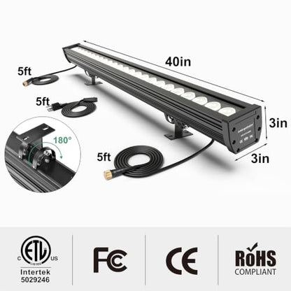 Programmable Smart LED Wall Washer Light, 168W RGBCW Dimmable Light Bar - color: Linkable RGBCW Smart Light Bar - Black Housing