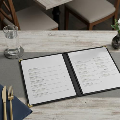 TrueCraftware- 8-1/2” x 11” Black Double Fold Restaurant Menu Covers 2 Page 4 View Set of 10- Crystal Clear Café Menu Holders Fits A4 Size Paper Menu Covers Clear Menu Sleeves - color: Black