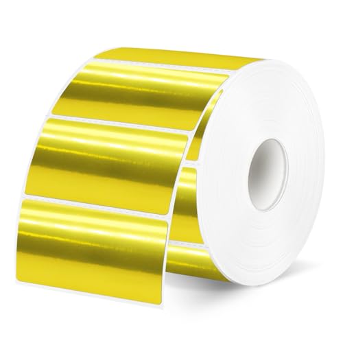 2x1 Inch Thermal Labels, Holographic Gold Thermal Printer Stickers, Waterproof Self-Adhesive Shipping Label Printer Sticker for Barcode, Name, Address, 300 Labels/Roll - color: Gold, size: 1*2 inch/1 roll