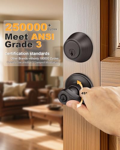 Gobrico Entry Door Handle and Single Cylinder Deadbolt Combo Locksets in Oil Rubbed Bronze, 5 Pack Keyed Alike Door Lever with Wave Style for Exterior/Front Doors - color: Oil Rubbed Bronze, size: 5 Pack