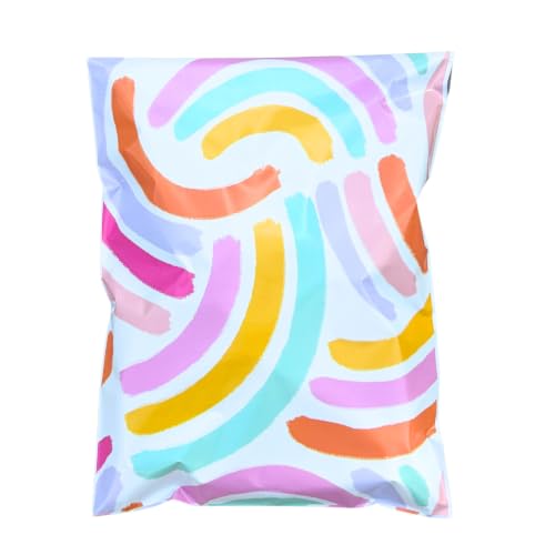 6x9 Designer Poly Mailer 100 Pack Heavy Duty Polymailers Waterproof Self Seal Shipping Bags Packaging for Small Business Large Mailing Envelopes Bulk Tear Resistant Packaging Bright Rainbow - color: Bright Rainbow, size: 6x9