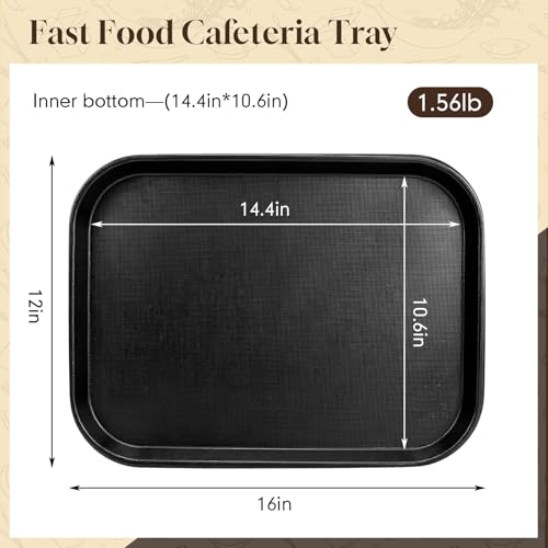 6 Pack 12x16 Inch Large Fast Food Trays Bulk Giant Heavy Duty Reinforced Plastic Serving Trays with Raised Edges Non-Slip Surface Stackable Commercial Grade for Restaurants Bars Cafeterias - size: 12x16 Inch