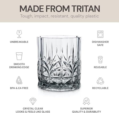BELLAFORTE Shatterproof Tritan Plastic Short Tumbler, Set of 4, 13oz - Myrtle Beach Unbreakable Crystal Cut Old Fashioned Drinking Glasses for Party, Gifting - BPA Free - Dishwasher Safe - Smok Grey - color: Smoke Grey