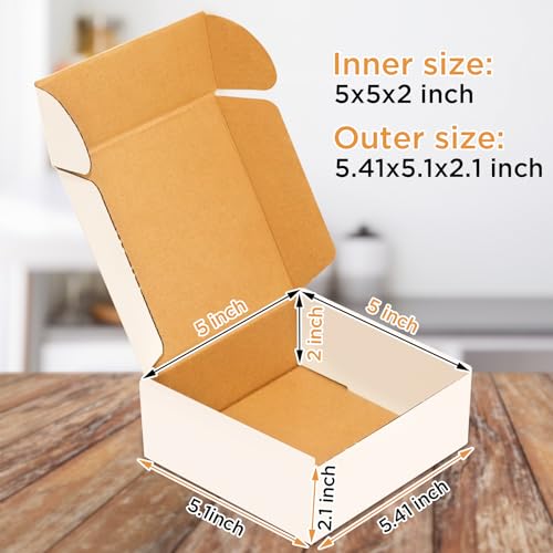 Corrugated Mailer, Pack of 50, Small Shipping Box, White box (5X5X2) - size: 5x5x2"