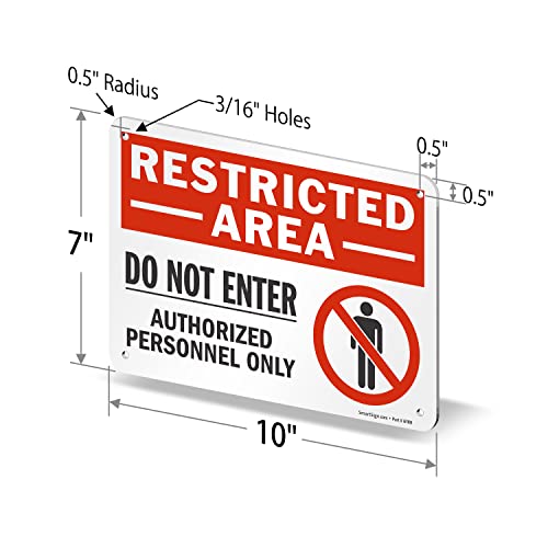 SmartSign 7 x 10 inch “Restricted Area - Do Not Enter, Authorized Personnel Only” Metal Sign with Symbol, 40 mil Laminated Rustproof Aluminum, Red, White and Black, Made in USA - style: 7" x 10" - Aluminum