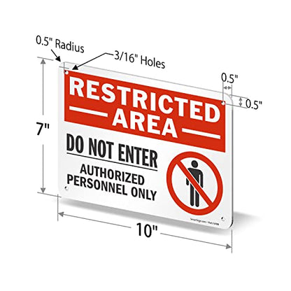 SmartSign 7 x 10 inch “Restricted Area - Do Not Enter, Authorized Personnel Only” Metal Sign with Symbol, 40 mil Laminated Rustproof Aluminum, Red, White and Black, Made in USA - style: 7" x 10" - Aluminum