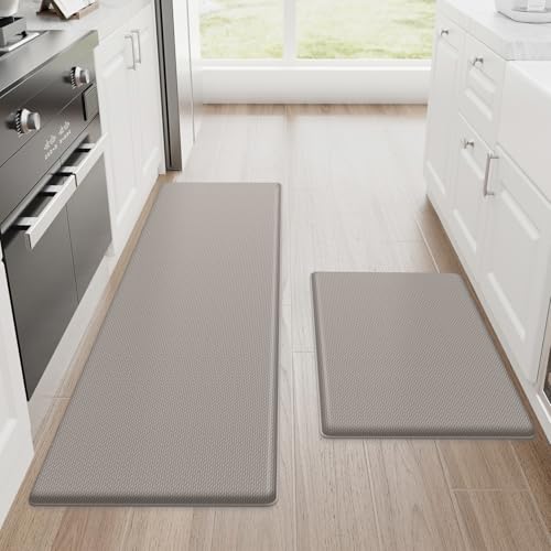 StepRite Kitchen Mats for Floor, 2-Piece Anti-Fatigue Kitchen Rugs, Khaki - color: Khaki, size: 17.3" x 30"+17.3" x 47"-0.47 inch