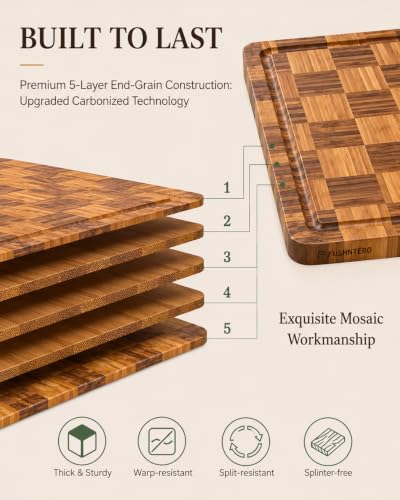 Checkered Cutting Board,18" x 12" X-Large Bamboo Cutting Board for Kitchen - color: Brown XL-18"x12"