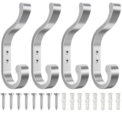 Coat Hooks Wall Mount,Heavy Duty Wall Hooks for Backpack,Towel,Silver 4 Pcs - color: Silver, size: 4 Pack