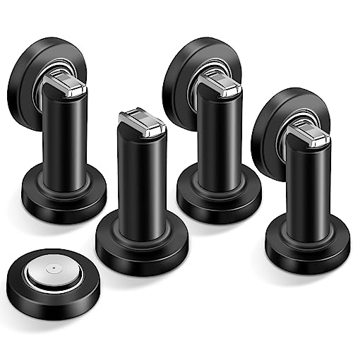 4 Pack Door Stoppers Magnetic Door Stop Black Heavy Duty Stainless Steel Door Catch Door Holders, Modern Door Stop for Wall Floor Mount - color: Black, size: 4 Pack