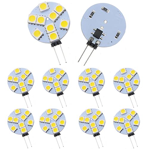 1.5W G4 LED Light Bulbs(8 Pack) Equivalent to 15W Halogen Bulb,DC 12V Dimmable,9 LEDs 5050 SMD,180 Degree Beam Angle,3000K Warm White,G4 Bi-Pin Base Ceiling Recessed Puck Light Bulb
