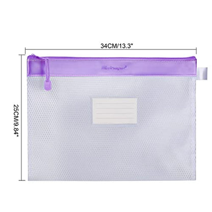 Wisdompro Zipper Pouch, 4 Pack Waterproof Mesh File Bag, Document Organizer - color: Blue/Purple