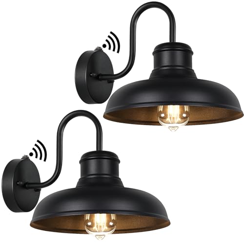 TOBUSA Dusk to Dawn Outdoor Wall Lights, Farmhouse Gooseneck Barn Lights - color: Black, size: 11.5 inch