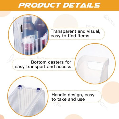 Beeveer 4pcs Plastic Freezer Organizer Bin with Wheel, 10 x 13.3 x 3.5 Inch - size: 10 x 13.3 x 3.5 Inch