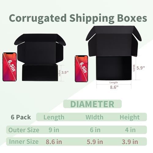 Rempry 6 Pack 9x6x4 Black Shipping Boxes, Small Cardboard Mailer Boxes for Small Business Shipping Packaging - color: Black, size: 9X6X4-6 Pack
