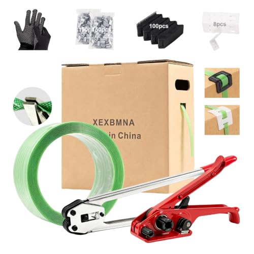 Banding Strapping Kit with 5/8" x1100 ft Polyester Band PET Strapping Roll - color: Green, size: A-PET-kit 5/8"x1100'