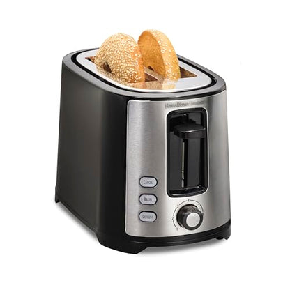 Hamilton Beach Extra-Wide Slot 2 Slice Toaster With Bagel & Defrost Buttons - color: Black & Stainless Steel