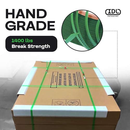 IDL Packaging 5/8" x .035" x 2300' Polyester (PET) Strapping Roll of 8" x 8" Core Size, 1400 lbs Break Strength, Green, Smooth - UV and Rust Resistant - size: 5/8W" x 2300L' (1400 lbs BS, 8x8 Core)