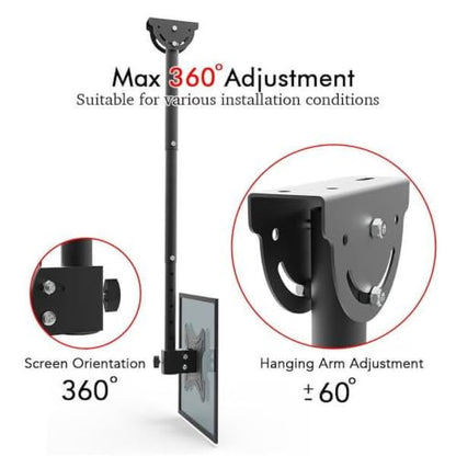 360° Swivel Ceiling TV Mount for 32‑55 Inch Screens, Adjustable Tilt Design, Holds Up to 55 Lbs for Home and Commercial Use