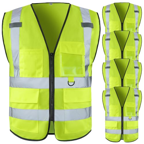 High Visibility Safety Vest for Men ，Class 2 Hi Vis Vest with Pockets, Reflective Vest for Construction Work, Volunteer, Cycling, Yellow L 5 Pack - color: Yellow, size: Large