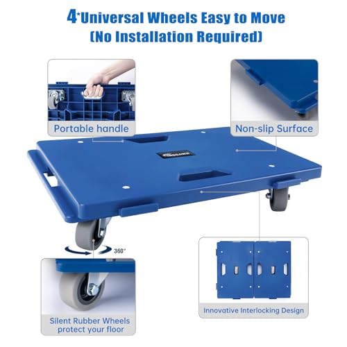 4 Pack Furniture Dolly 4 Wheels Upgraded Dollies Connectable with 4 Wheels Small Flat Dolly Cart with 500 LBS Capacity for Heavy Appliance, Blue - color: Blue, size: 4 Pack