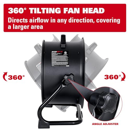 ECOMAX Drum Fan, 16 Inch High Velocity Industrial Shop Fan, Ultra-Quiet - size: 16Inch