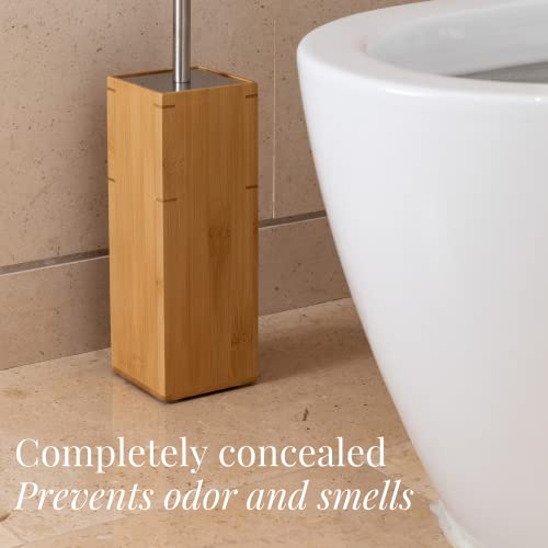 GOBAM Bamboo Toilet Bowl Cleaner with Holder for All Toilet Types - Hidden Stainless Steel Toilet Brush - Bathroom Cleaning Brushes - Toilet Accessories - Natural - color: Natural