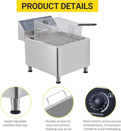 Electric Deep fryer 304 Stainless Steel with Basket & Lid, Capacity 22L/23.2QT Countertop Fryers, for Home Kitchen and Restaurant Use with Large Thick Frying Basket and Lid, 3400 W, 110V - size: 11L (304)