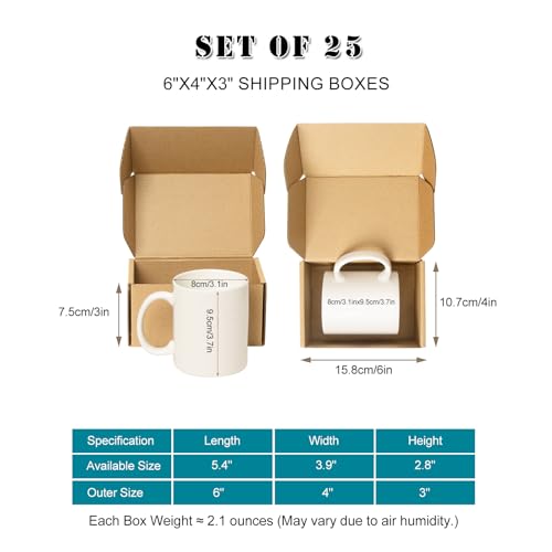 Shipping Boxes 6x4x3 inches Set of 25, Small Mailing Boxes Brown Cardboard Corrugated Mailer Boxes for Mailing Small Business Packing Gifts - size: 6 x 4 x 3 in