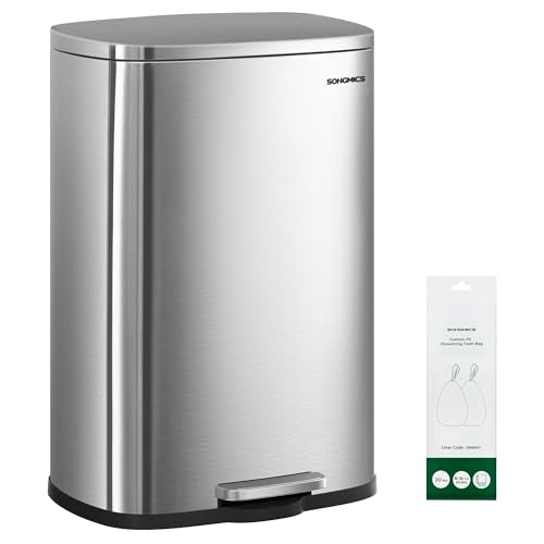 SONGMICS 20 Gallon (75 L) Trash Can, Stainless Steel, Step-On Pedal - color: Silver, size: 20 Gal.