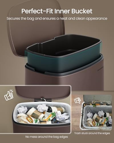 SONGMICS 20 Gallon (75 L) Trash Can, Stainless Steel, Step-On Pedal - color: Brown, size: 20 Gal.