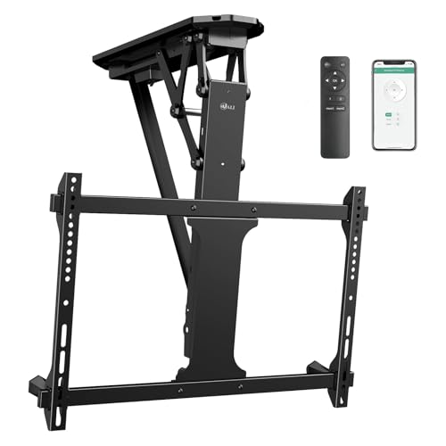 WALI Motorized Ceiling TV Mount for 32-70 inch TVs, Remote and APP Control - color: Black (600x400mm), size: 2 feet