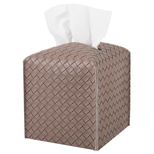 Tissue Box Cover Square Leather Facial Paper Holder, Light Brown - color: Light Brown, size: square