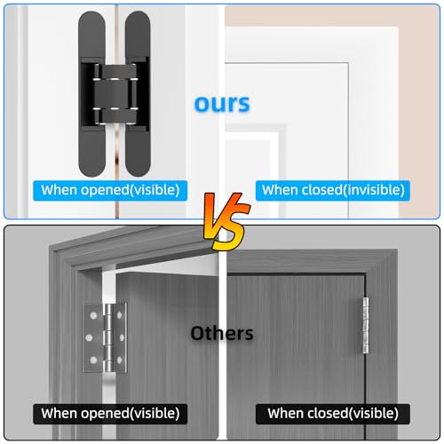 Hidden Door Hinge 2 Pack 6 inch 3 Way Adjustable 180° Black Concealed Hinge - color: Black, size: 6 Inch