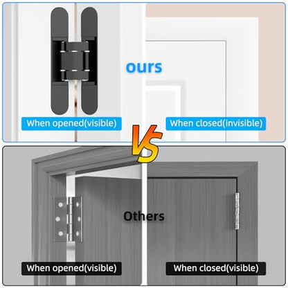 Hidden Door Hinge 2 Pack 6 inch 3 Way Adjustable 180° Black Concealed Hinge - color: Black, size: 6 Inch