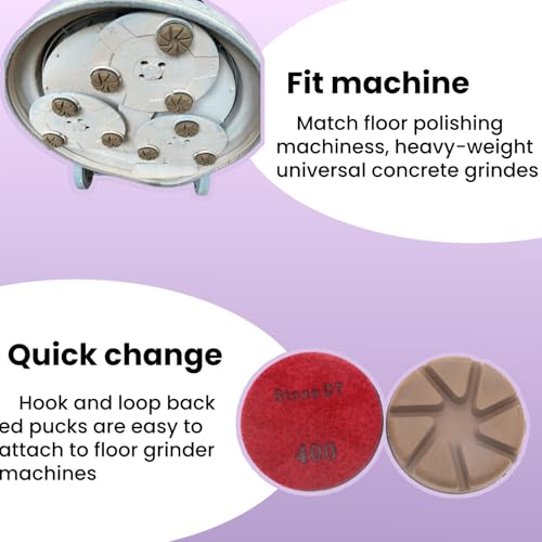 Hybrid Diamond Polishing Pucks, 3’’ Floor Grinding Pads for Hard Concrete Surface, Compatible with Ride-on/Walk-Behind Floor Grinder, Aggressive Ceramic Bond, 400#, 9PCS - style: 400# 9PCS