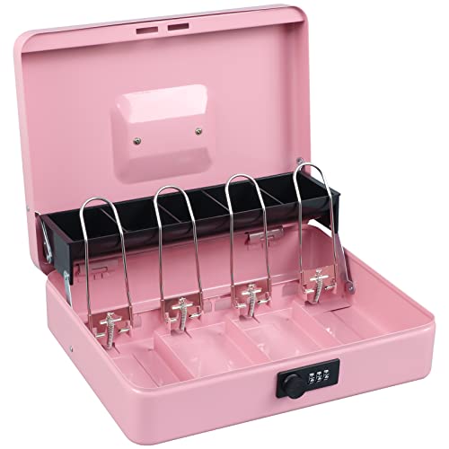 xydled Cash Box with Combination Lock, Metal Money Safe Storage Box, Pink - color: Pink Combination Lock