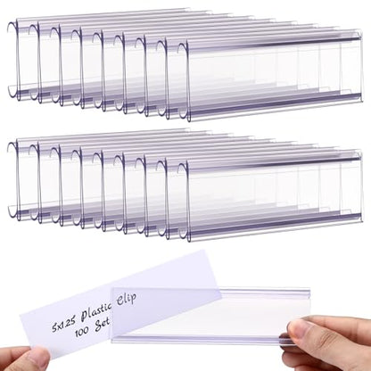 Kathfly 100 Pcs Wire Shelf Label Holders with 100 Pcs Label Paper Inserts