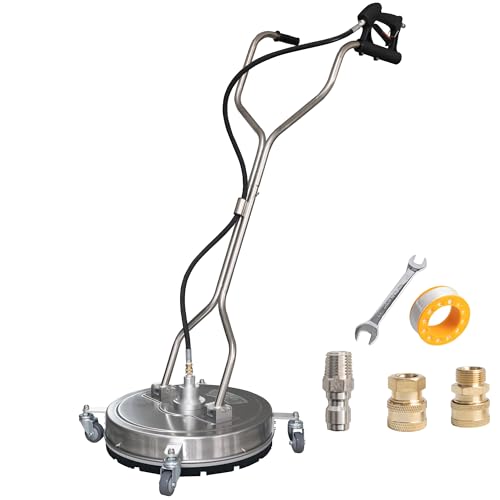 Hourleey 20" Pressure Washer Surface Cleaner with Dual Handles, Stainless Steel Surface Cleaner with 4 Wheels for Driveways, Pathway, Sidewalks, Patios, Decks, 4500 PSI with 3/8" Quick Connector Kit - size: 20 Inch