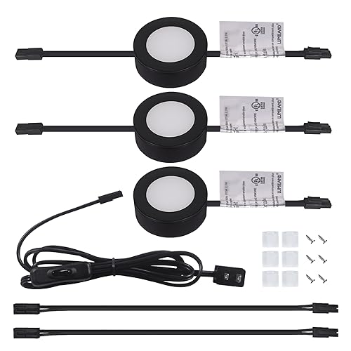 LUMILAND Wired LED Puck Lights 120V (2.7Wx3) Plug-in Lighting Warm White, LED Cabinet Light for Kitchen Can Be Surface Mount or Recess Mount, Black - color: Black, size: 3000K