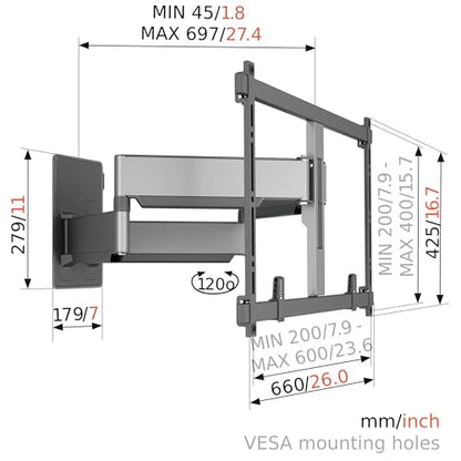 Vogel's TVM 5855 Full-Motion Ultra Strong TV Wall Mount for Large and Heavy TVs up to 100 inches and 165 lbs, Swivels up to 120°, Max. VESA 600x400, Universally Compatible - color: Black, size: 55-100", 120°, Max. 165 lbs
