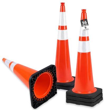 BESEA 6 Pack 36 Inch Orange Traffic Cones with Weighted Base - size: 36"(6 cones)